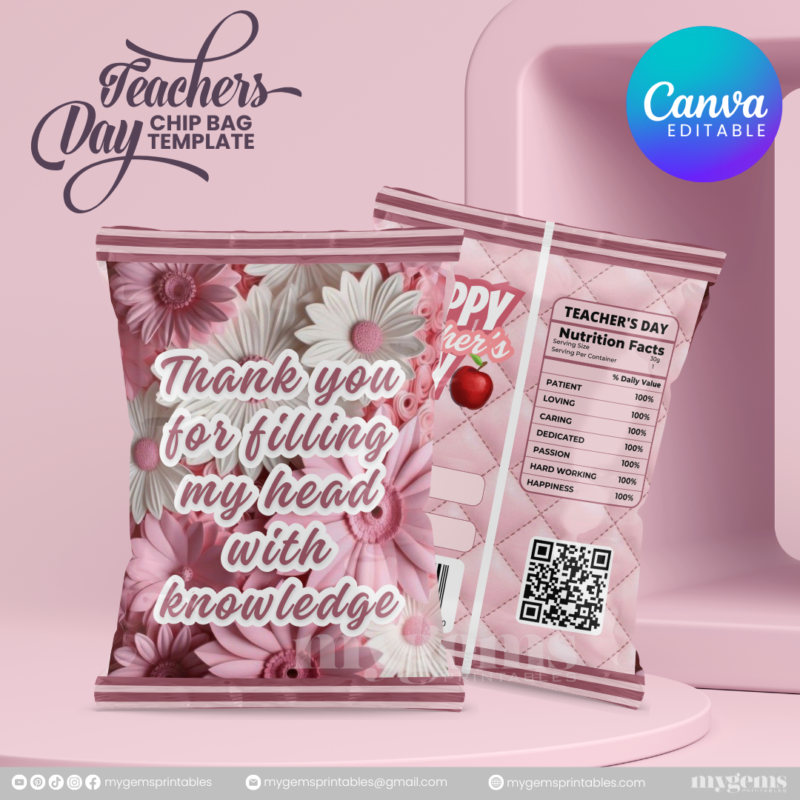 40 Designs | Teacher's Day Chip Bag Template | Canva Editable - Image 8