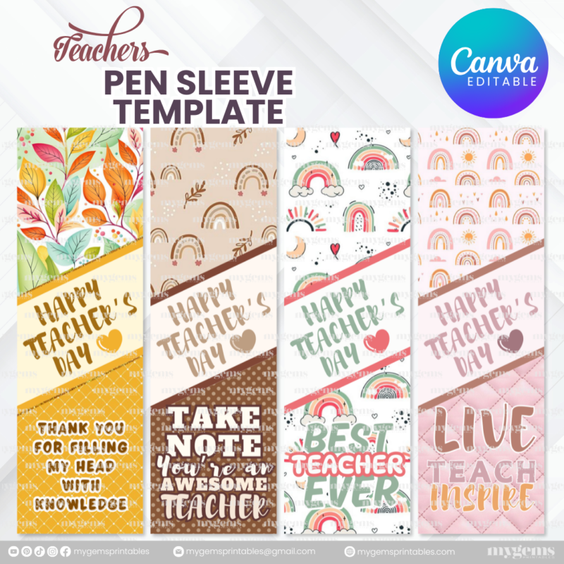40 Designs | Teacher's Day Pen Sleeve Template | Canva Editable - Image 7