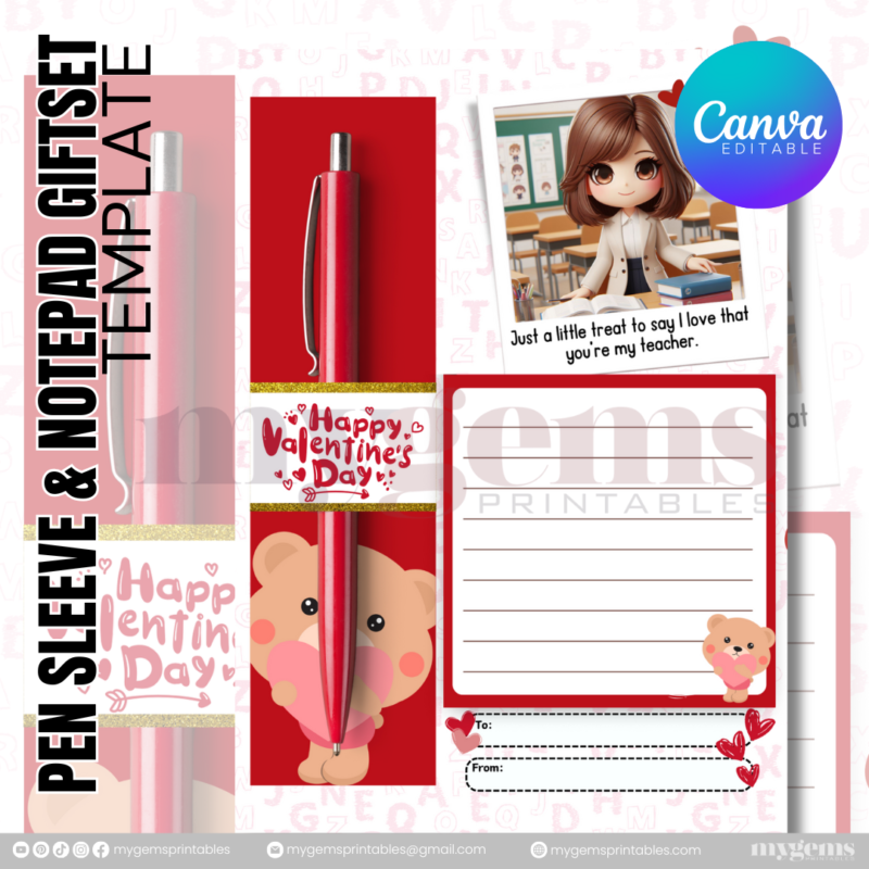 20 Designs | Valentine Pen Sleeve & Notepad Giftset Template | Canva PRO Editable - Image 11