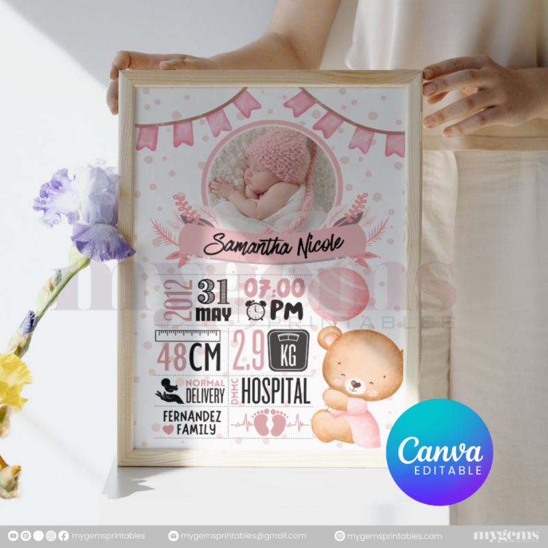 30+ Designs | Baby Birth Announcement Template | Canva PRO Editable - Image 26