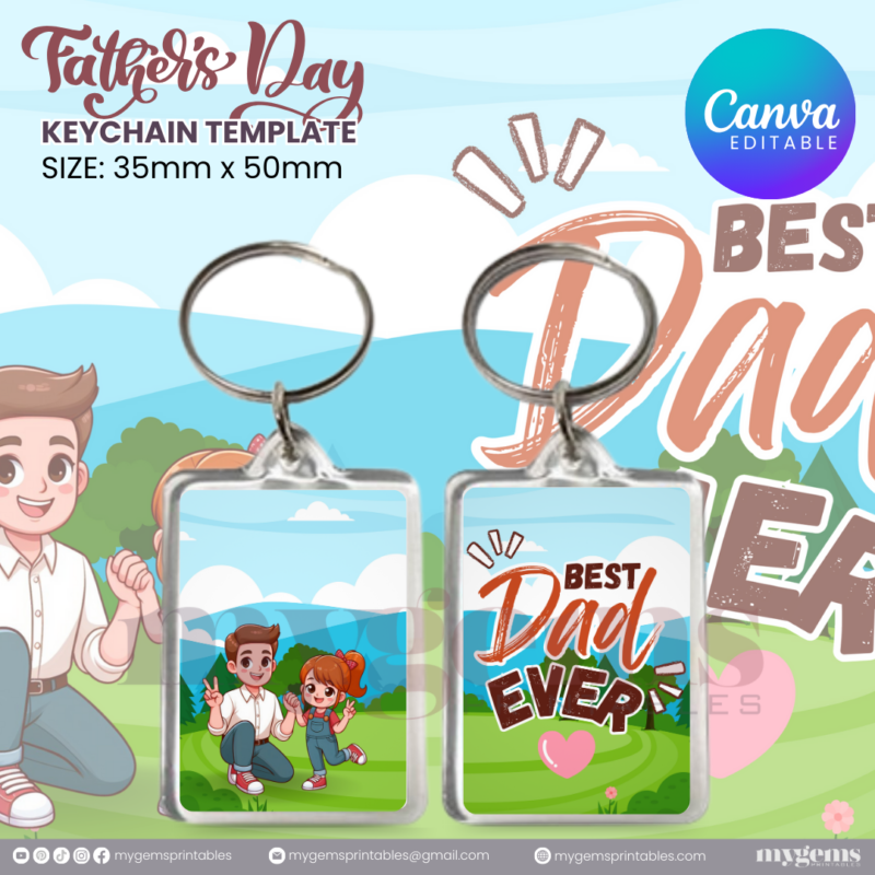 20 Designs | Father's Day Keychain Template | Canva Editable | Ready to Print - Image 17