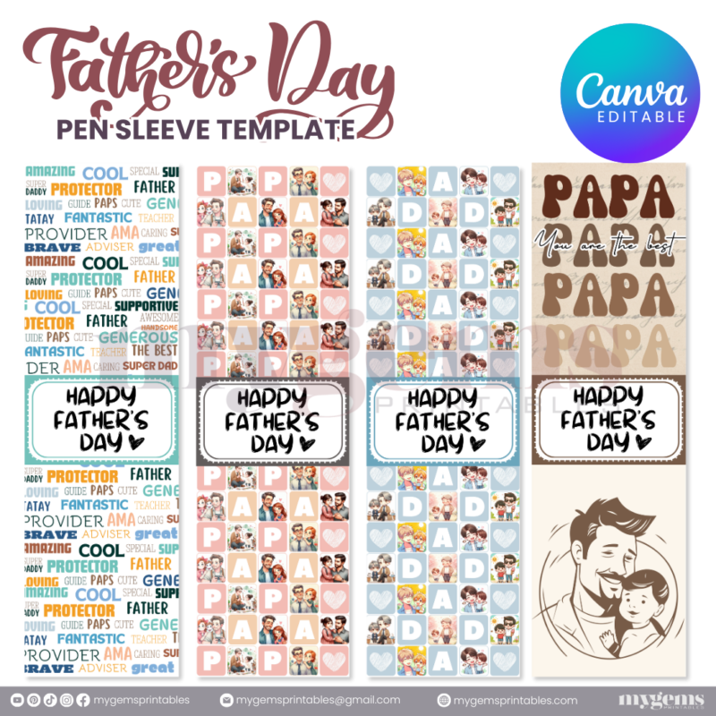 30+ Designs | Father's Day Pen Sleeve Template | Canva Editable | Ready to Print - Image 3