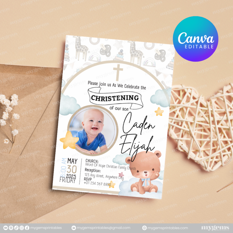 20+ Designs | Christening Invitation Template | Canva PRO Editable - Image 8