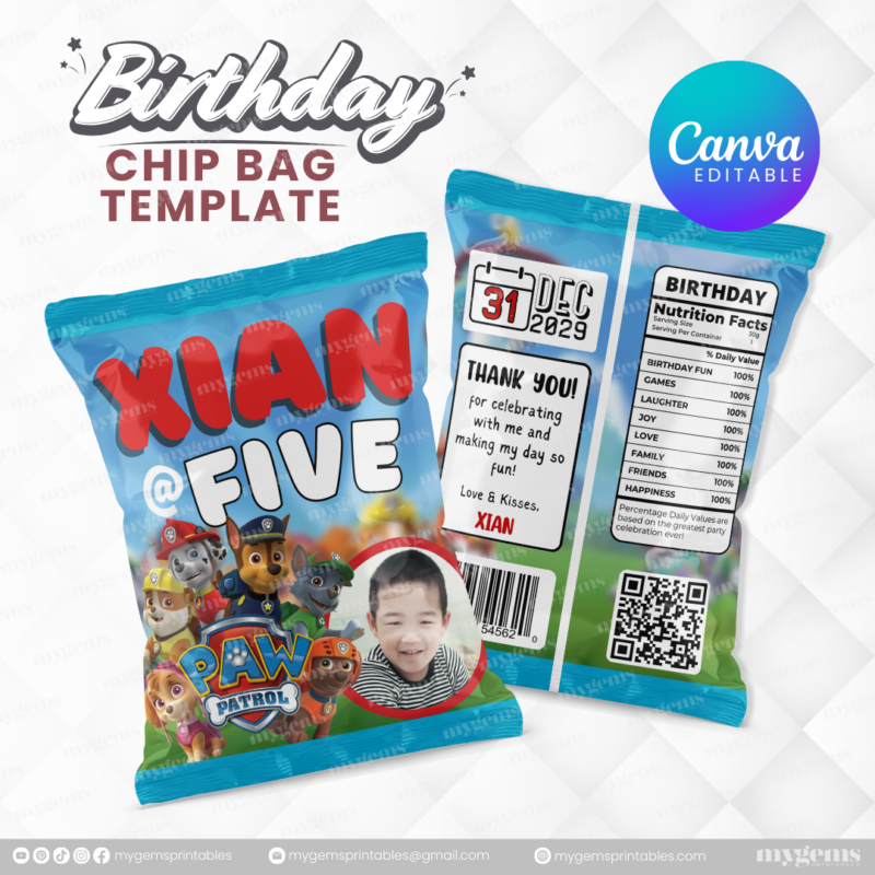 40 Designs | Cartoon-Anime-Chibi Themed Birthday Chip bag Template | Canva Editable - Image 21