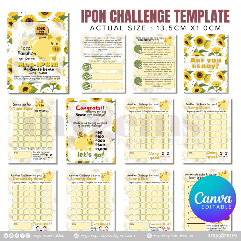 10 Designs | Ipon Challenge Template  | Canva Editable - Image 9