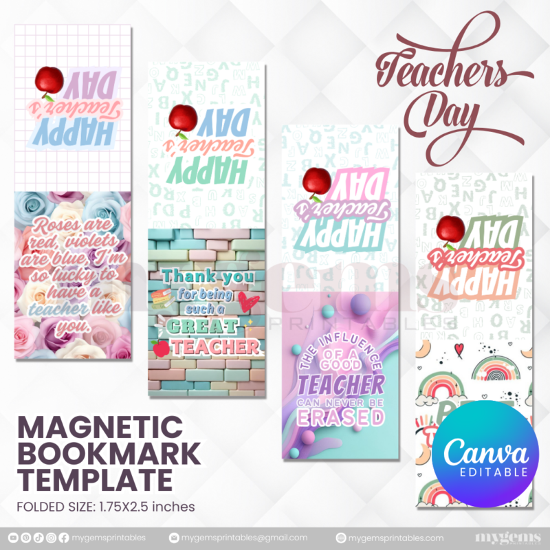 40 Designs | Teacher's Day Magnetic Bookmark Template  | Canva Editable | Ready to Print - Image 9