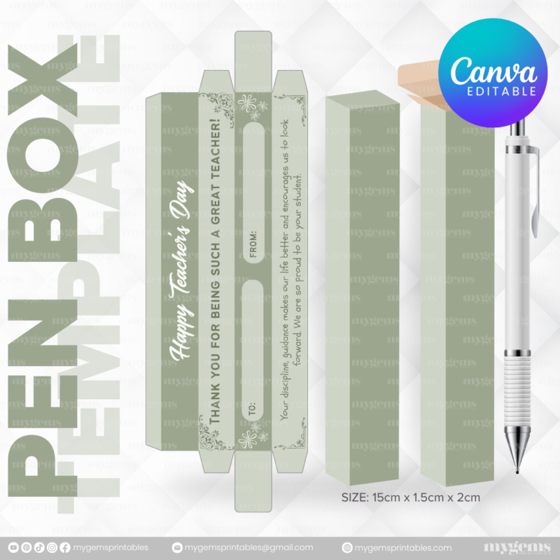40 Designs | Teacher's Day Pen Box Template | Canva Editable - Image 39