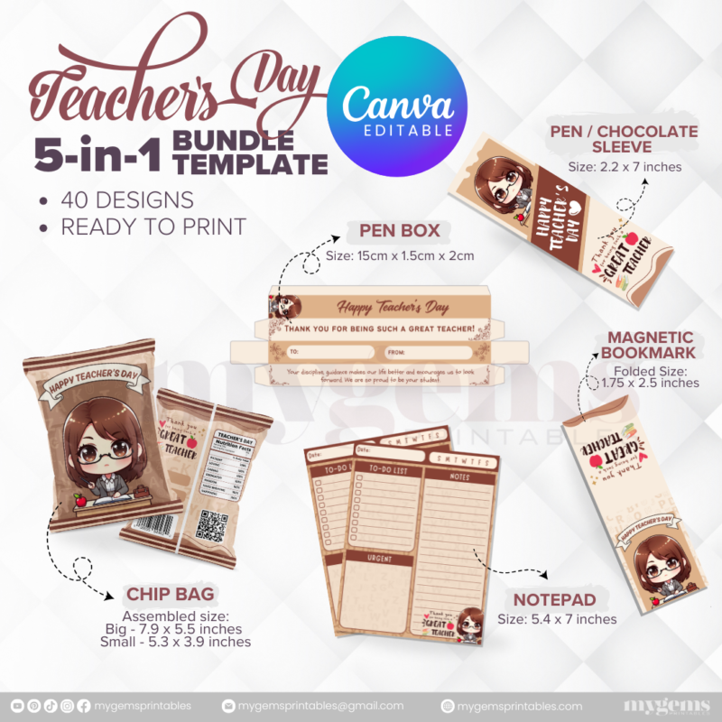 40 Designs | 5-in-1 Teacher's Day Bundle Template | Canva Editable - Image 28