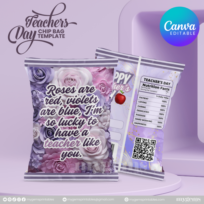 40 Designs | Teacher's Day Chip Bag Template | Canva Editable - Image 9