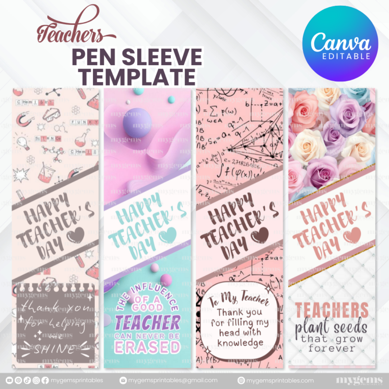 40 Designs | Teacher's Day Pen Sleeve Template | Canva Editable - Image 8