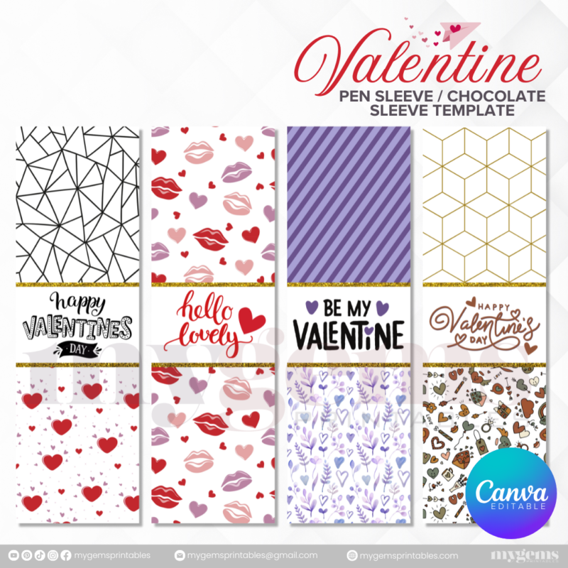 50+ Designs | Valentine Pen Sleeve - Chocolate Sleeve Template | Canva PRO Editble - Image 2