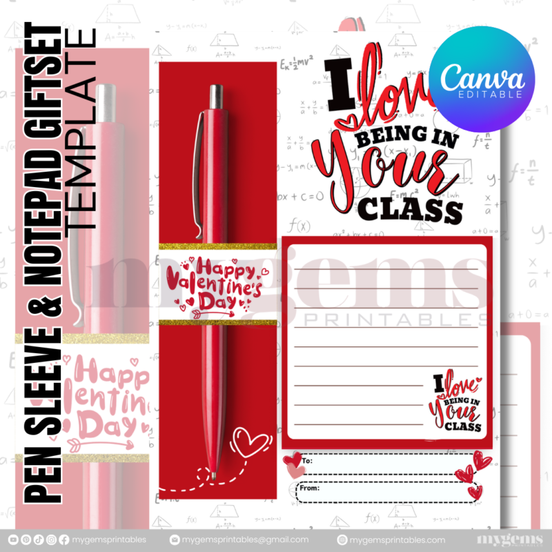 20 Designs | Valentine Pen Sleeve & Notepad Giftset Template | Canva PRO Editable - Image 12