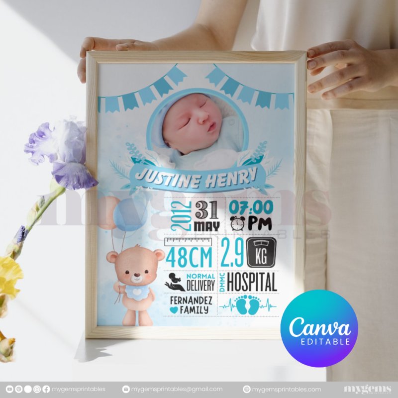 30+ Designs | Baby Birth Announcement Template | Canva PRO Editable - Image 27