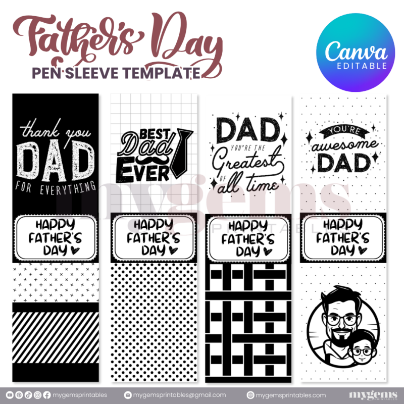 30+ Designs | Father's Day Pen Sleeve Template | Canva Editable | Ready to Print - Image 7