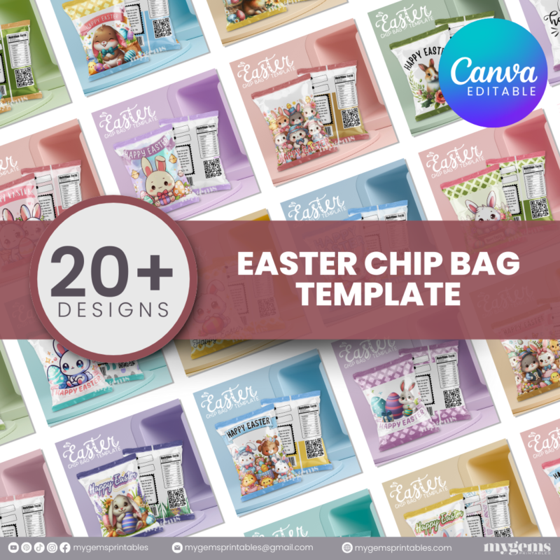 20 Designs | Easter Chip Bag Template | Canva PRO Editable | Ready to Print