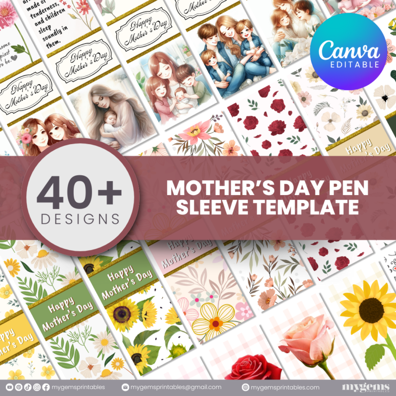 40+ Designs | Mother's Day Pen Sleeve Template | Canva Editable | Ready to Print