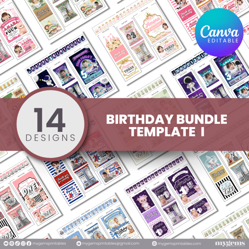 14 Designs | Birthday Bundle Template | Canva PRO Editable