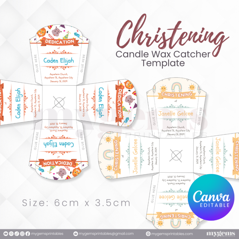 40 Designs | Christening Candle Wax Catcher Template | Canva Editable - Image 4