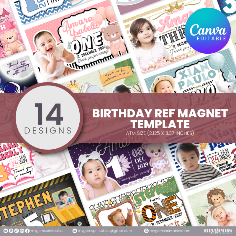 14 Designs | Birthday Ref Magnet Template | Canva PRO Editable