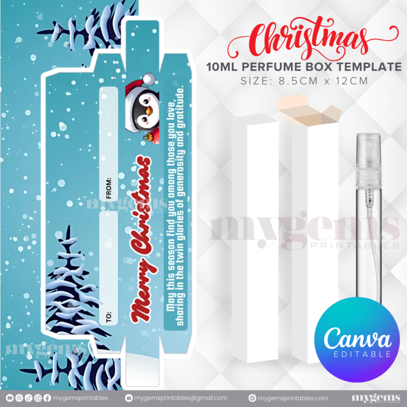 30 Designs | Christmas Themed 10ML Perfume Box Template | Canva Editable - Image 20