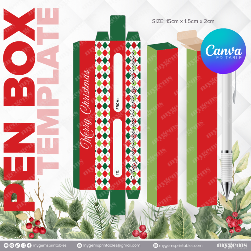 40 Designs | Christmas Themed Pen Box Template | Canva Editable - Image 30