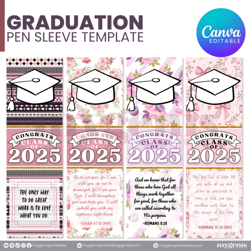 30 Designs | 2025 Graduation Pen Sleeve Template | Canva Editable | Ready to Print - Image 10