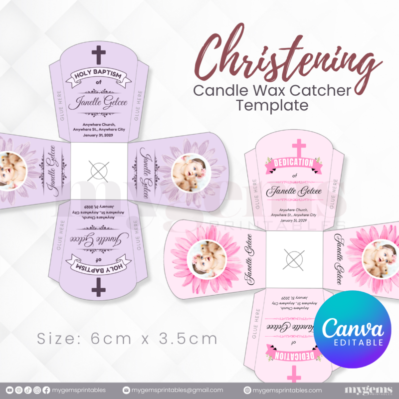 40 Designs | Christening Candle Wax Catcher Template | Canva Editable - Image 13