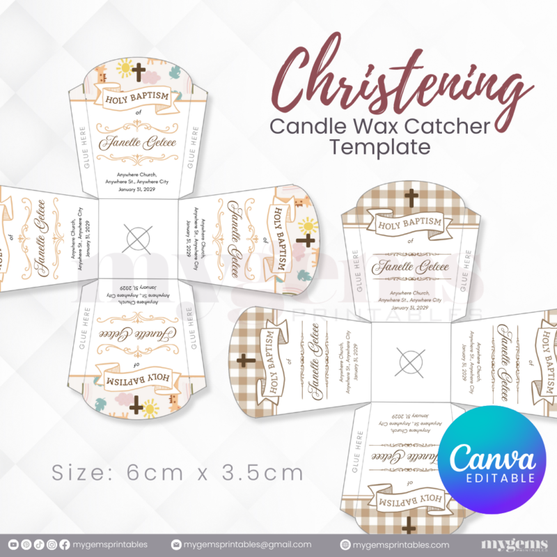 40 Designs | Christening Candle Wax Catcher Template | Canva Editable - Image 14