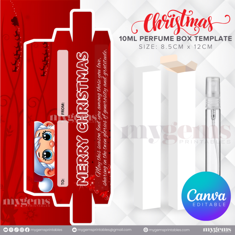 30 Designs | Christmas Themed 10ML Perfume Box Template | Canva Editable - Image 21