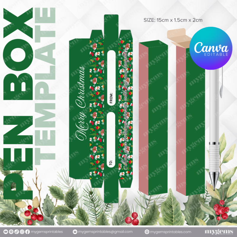 40 Designs | Christmas Themed Pen Box Template | Canva Editable - Image 31