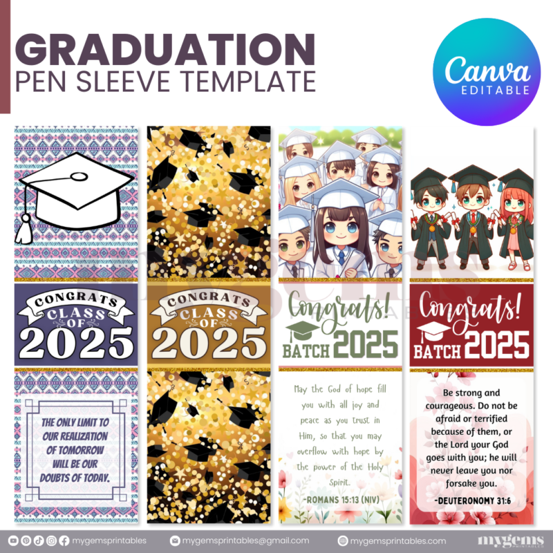 30 Designs | 2025 Graduation Pen Sleeve Template | Canva Editable | Ready to Print - Image 11
