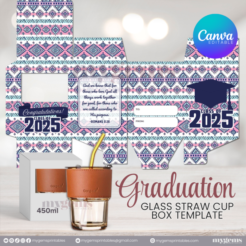 20 Designs | 2025 Graduation Themed Glass-Straw-Cup Box Template | Canva Editable | Ready to Print - Image 20