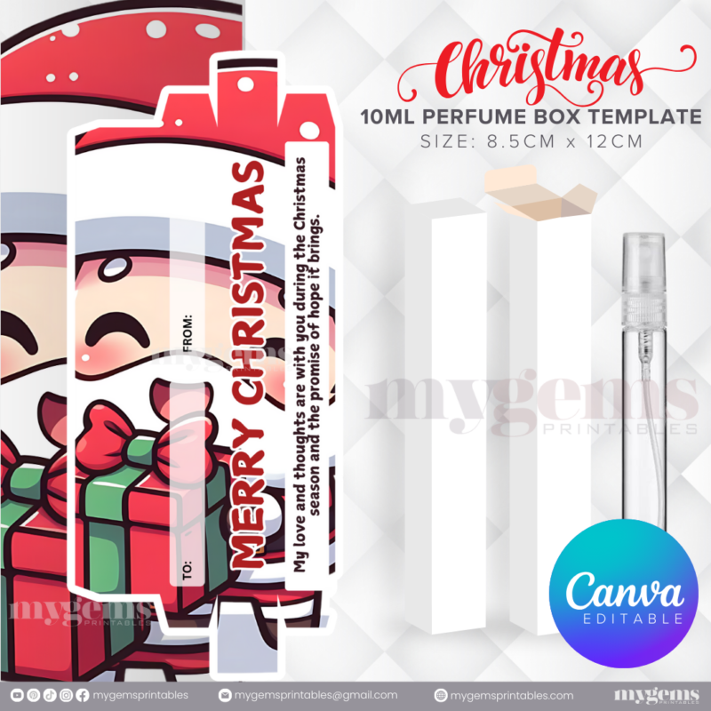 30 Designs | Christmas Themed 10ML Perfume Box Template | Canva Editable - Image 30