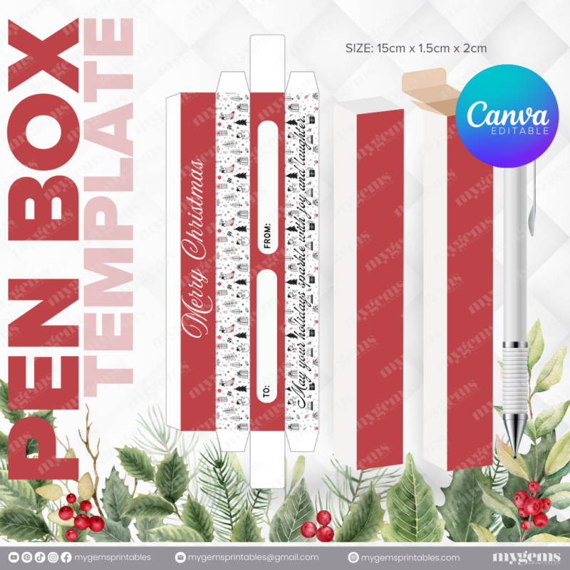 40 Designs | Christmas Themed Pen Box Template | Canva Editable - Image 32