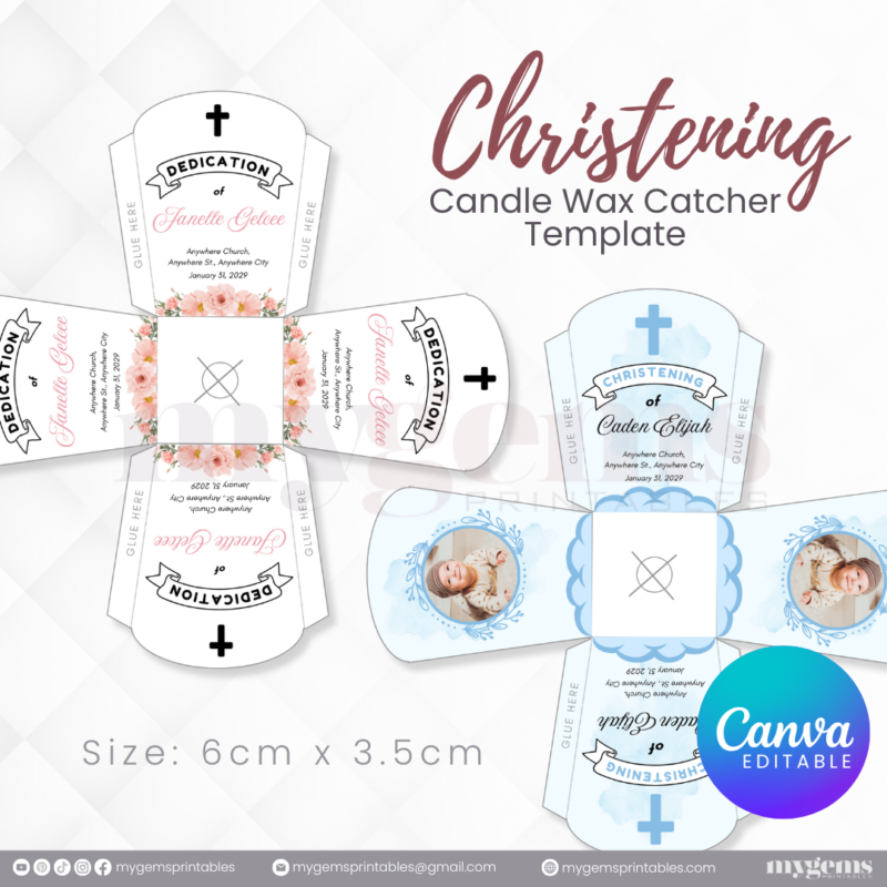 40 Designs | Christening Candle Wax Catcher Template | Canva Editable - Image 15