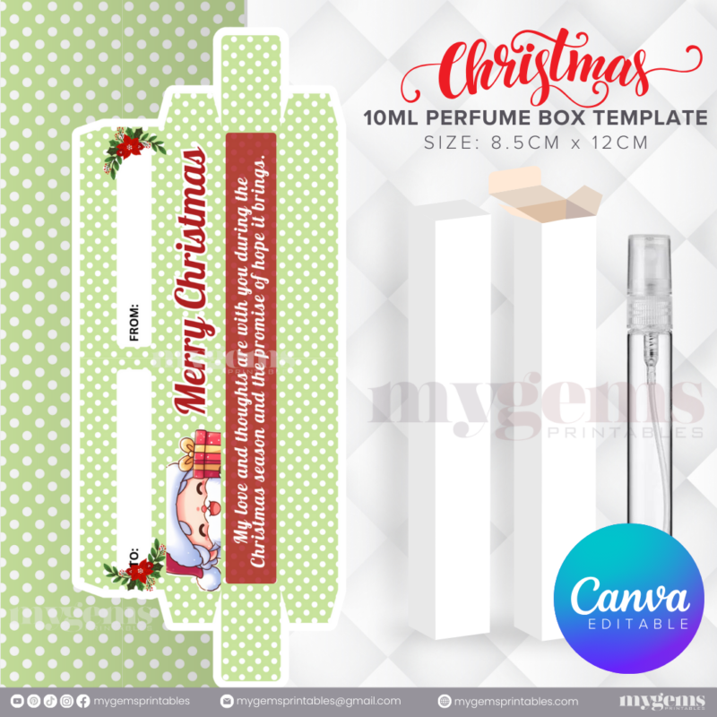 30 Designs | Christmas Themed 10ML Perfume Box Template | Canva Editable - Image 31