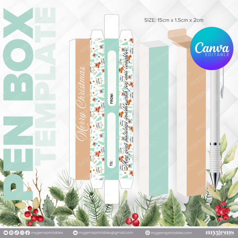 40 Designs | Christmas Themed Pen Box Template | Canva Editable - Image 33