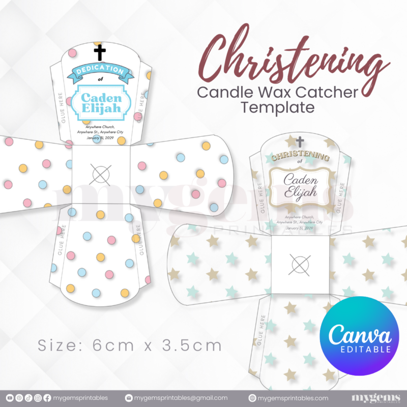 40 Designs | Christening Candle Wax Catcher Template | Canva Editable - Image 16