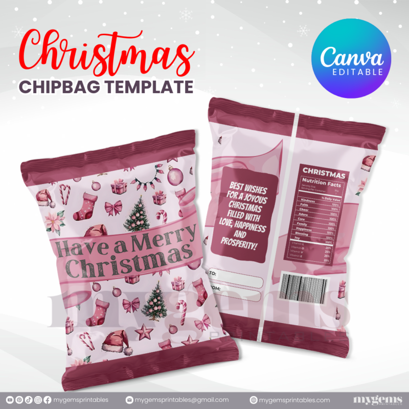 40 Designs | Christmas Themed Chip Bag Template | Canva Editable | Ready to Print - Image 17