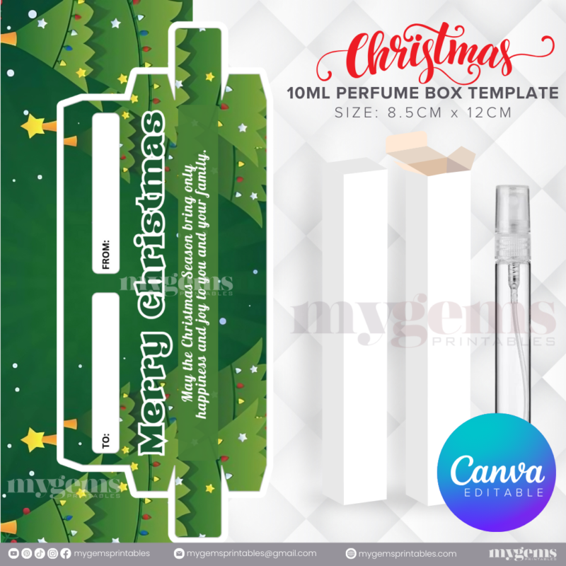 30 Designs | Christmas Themed 10ML Perfume Box Template | Canva Editable - Image 2