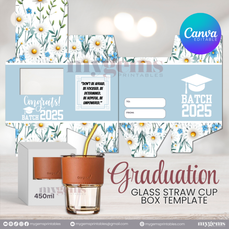 20 Designs | 2025 Graduation Themed Glass-Straw-Cup Box Template | Canva Editable | Ready to Print - Image 6