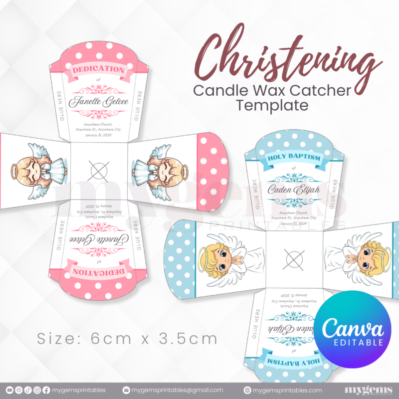 40 Designs | Christening Candle Wax Catcher Template | Canva Editable - Image 17