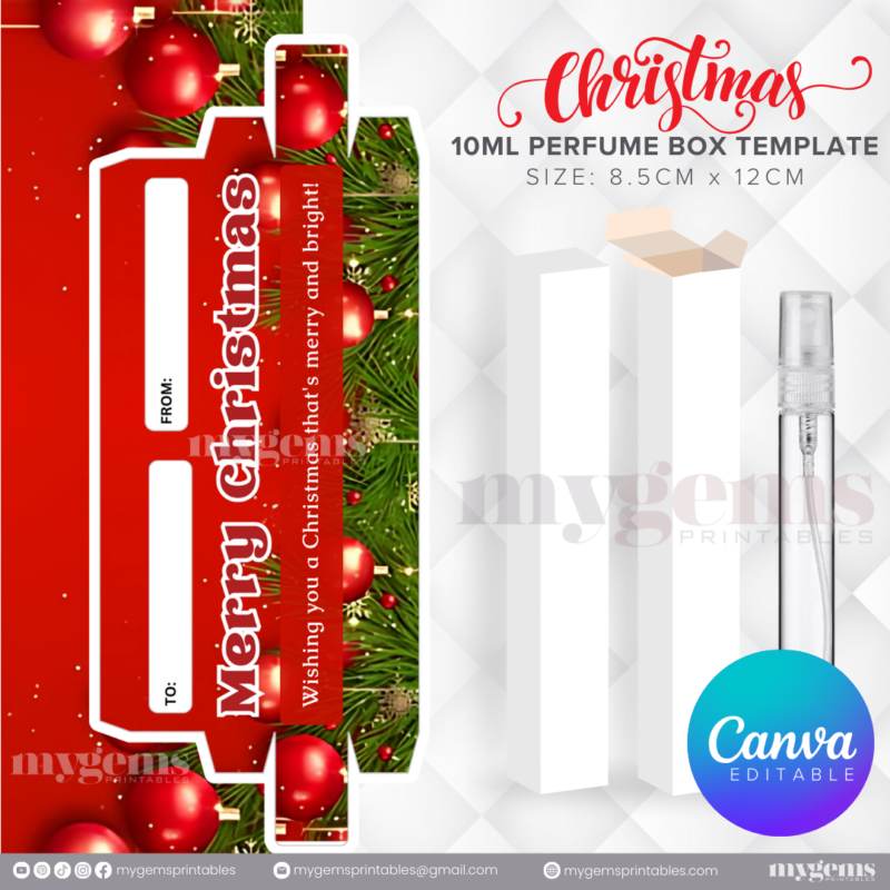 30 Designs | Christmas Themed 10ML Perfume Box Template | Canva Editable - Image 3