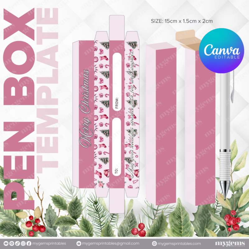 40 Designs | Christmas Themed Pen Box Template | Canva Editable - Image 35