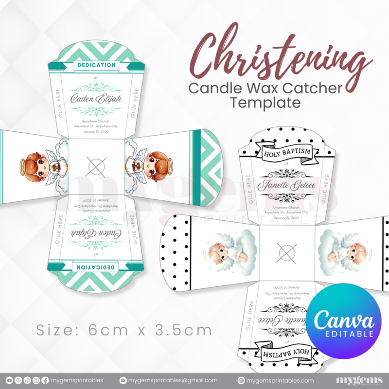 40 Designs | Christening Candle Wax Catcher Template | Canva Editable - Image 18