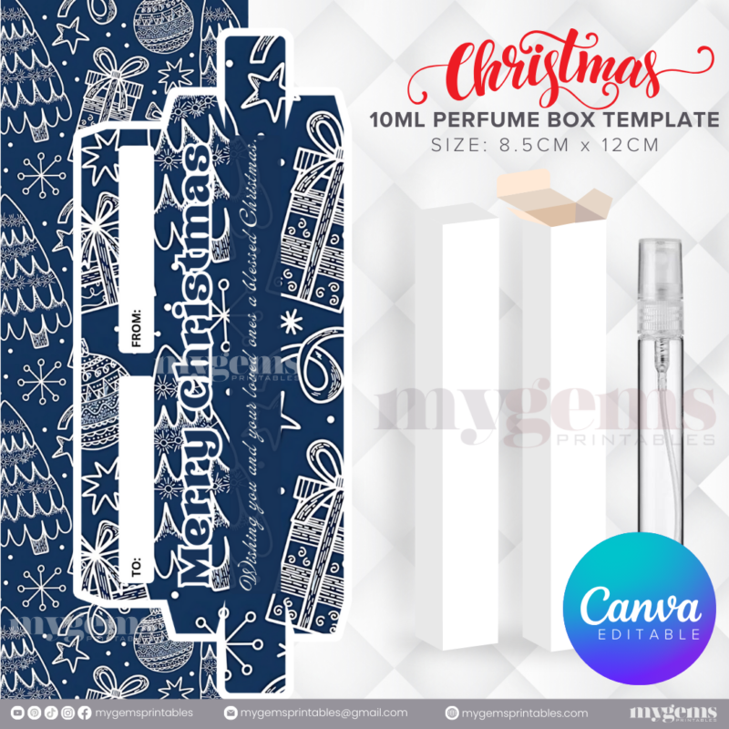 30 Designs | Christmas Themed 10ML Perfume Box Template | Canva Editable - Image 4