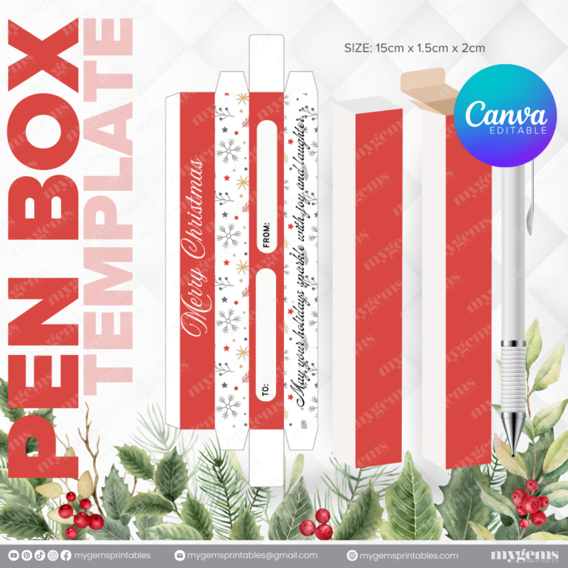 40 Designs | Christmas Themed Pen Box Template | Canva Editable - Image 36