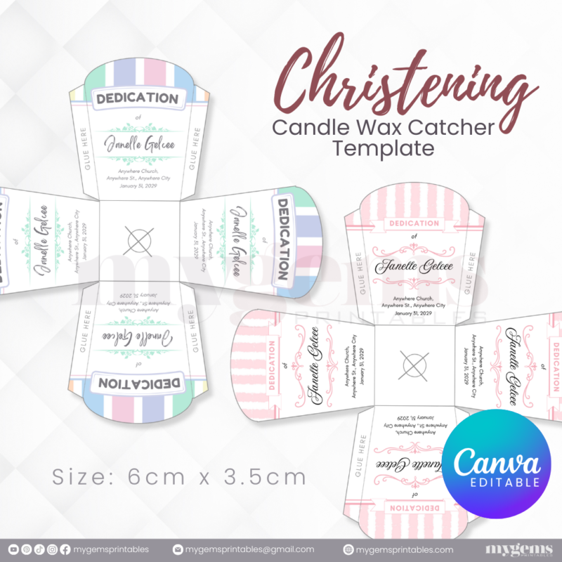 40 Designs | Christening Candle Wax Catcher Template | Canva Editable - Image 19