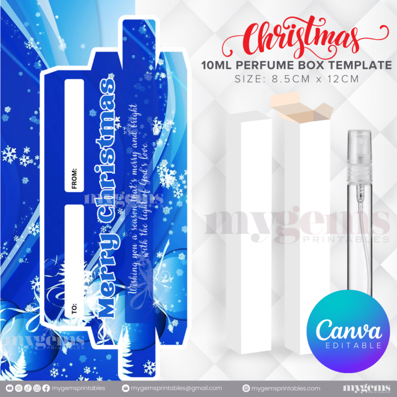 30 Designs | Christmas Themed 10ML Perfume Box Template | Canva Editable - Image 5