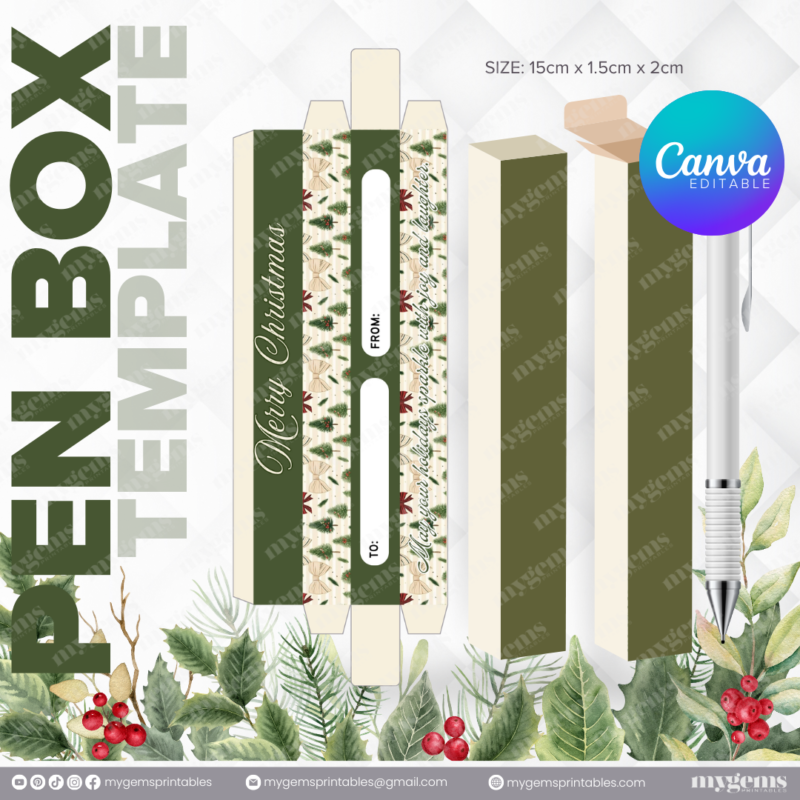 40 Designs | Christmas Themed Pen Box Template | Canva Editable - Image 37